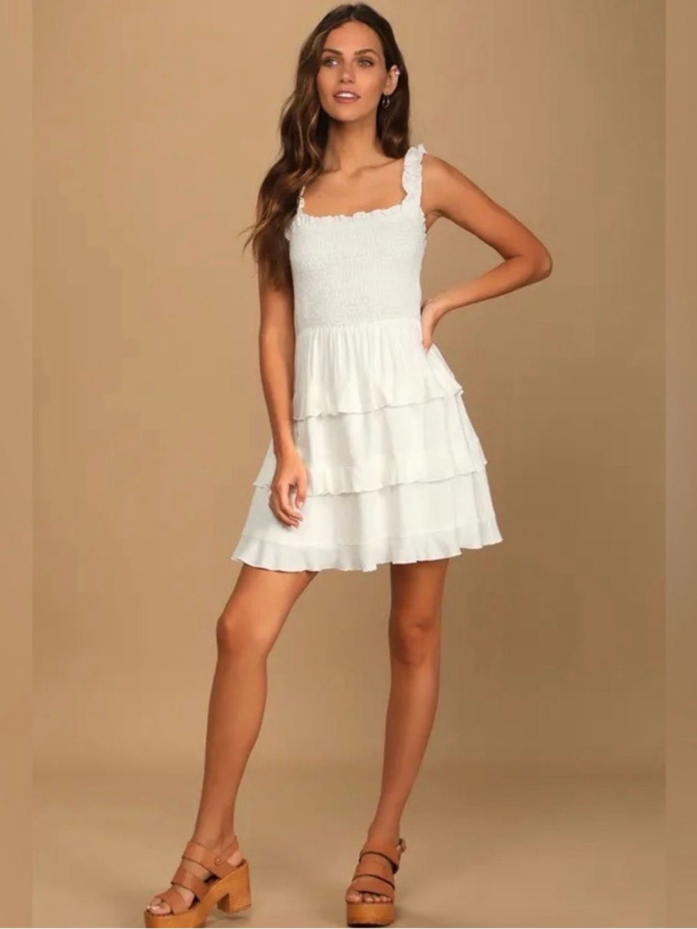 Lulu's White Smocked Ruffle Tiered Mini Dress